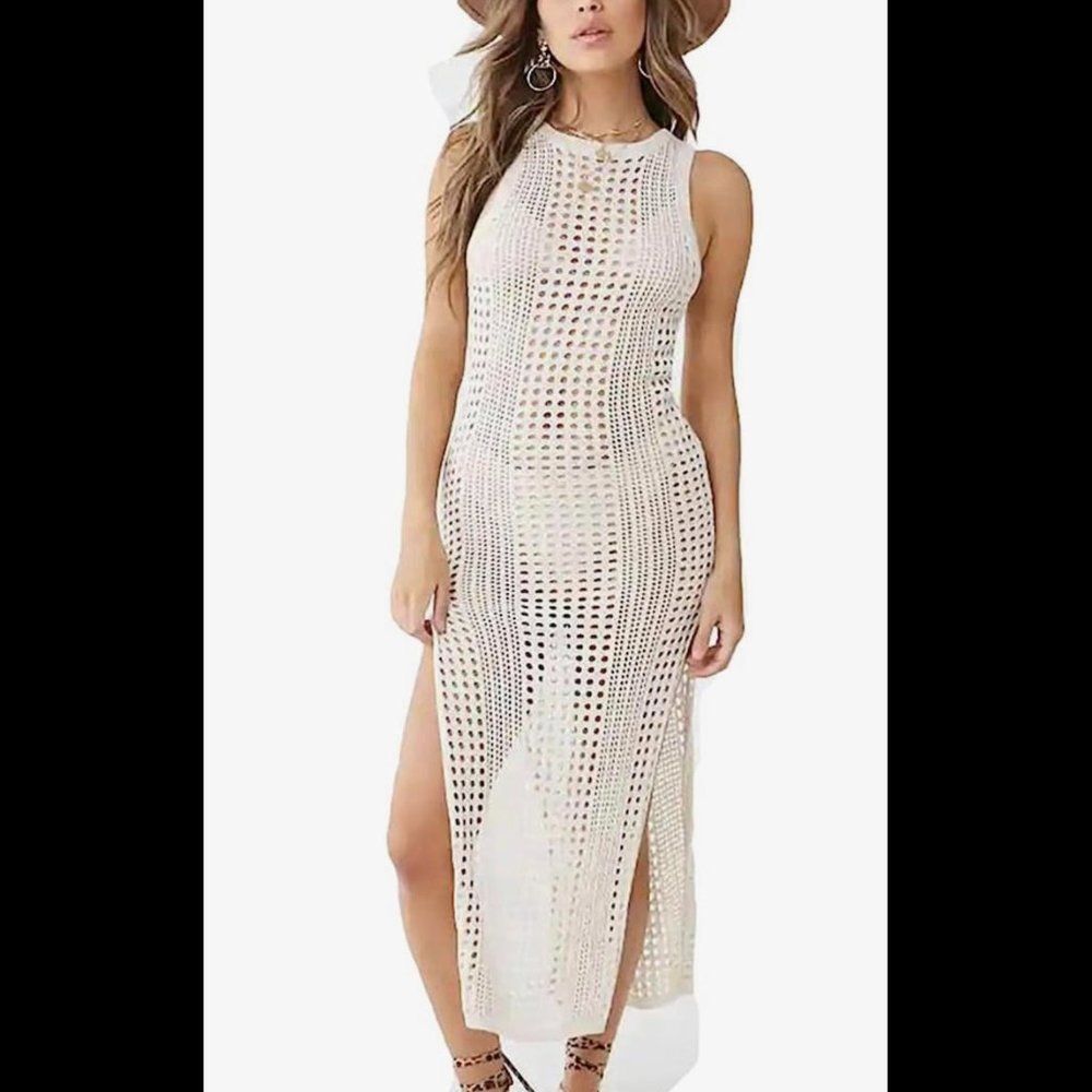 Crochet Cover Up /  Long Beach Crochet Dress ONE SIZE (fits small)  Ailunsnika